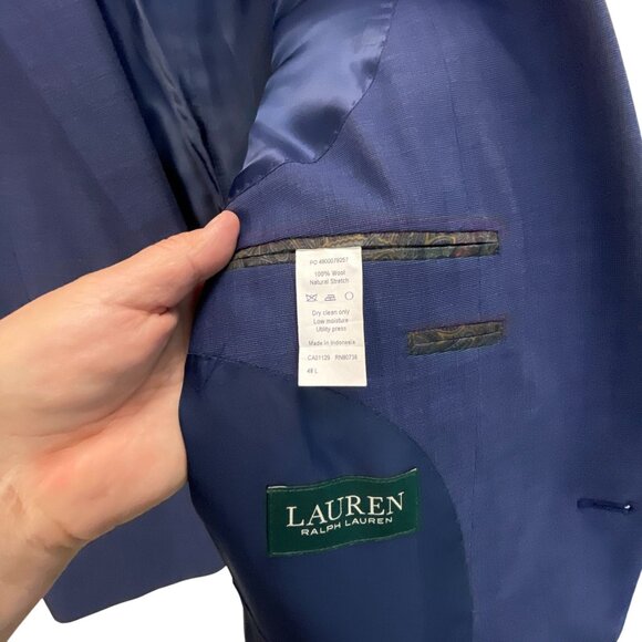 Lauren Ralph Lauren Mens 100% Wool Blazer Jacket Men's Navy 2-Button 48L Busines - Picture 5 of 10